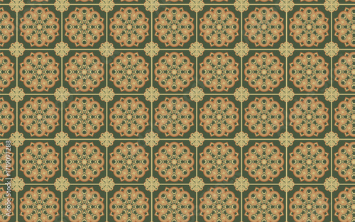 Decorative Seamless Pattern flowers green and orange color, vintage seamless pattern, seamless pattern with floral pattern.
