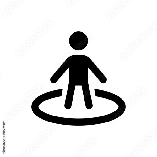 Silhouette of a person standing inside a circular shape representing a location or designated area symbol 100