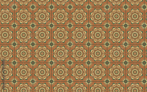 Decorative Seamless Pattern flowers green and orange color, vintage seamless pattern, seamless pattern with floral pattern.