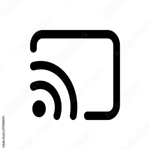 Icon depicting a wireless cast symbol with rounded edges and a rectangular screen outline design element