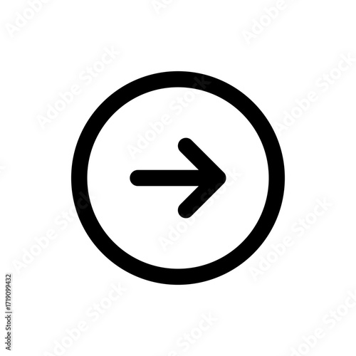 Arrow pointing right enclosed in a black circle outline indicating direction and navigation in a simple design