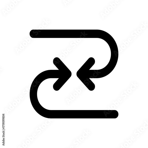 Black graphic of two arrows pointing towards each other with curved lines above and below them design 100