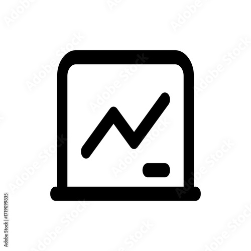 Laptop screen displaying a line graph with an upward trend and a small horizontal bar at the bottom right