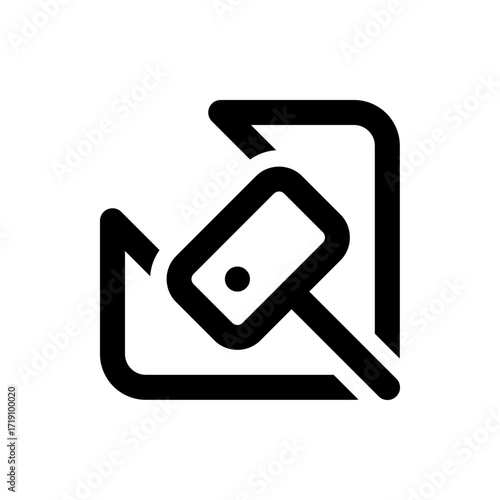 Black and white illustration of a hammer striking an object with a rectangular shape and rounded corners