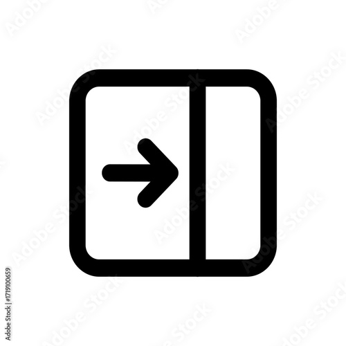 Black arrow pointing right inside a rounded square outline representing navigation or direction sign symbol