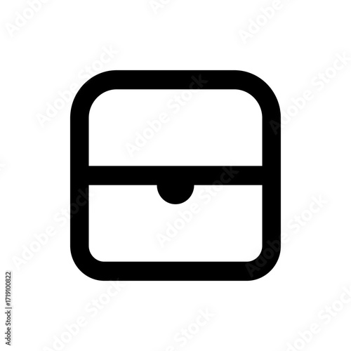 Illustration of a simple drawer icon with rounded edges and a small circular handle in the center line