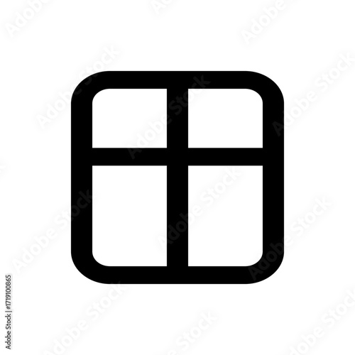 Black rounded square grid with a cross shape in the center on a white background simple graphic design
