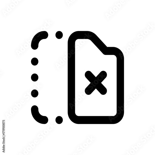 Document with an x mark and a dotted line on the side suggesting deletion or removal operation icon