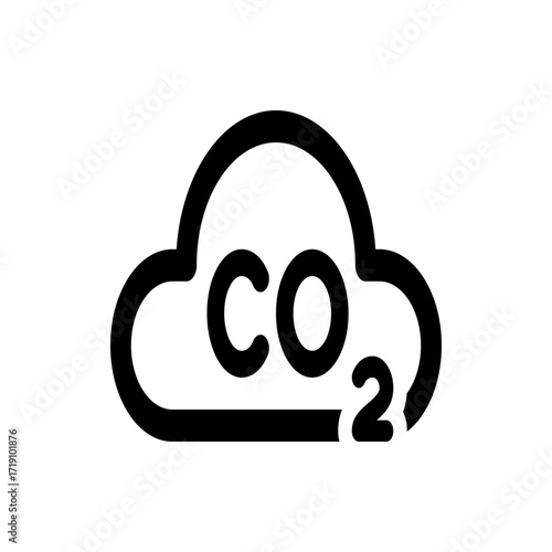 Illustration of a black cloud outline containing the chemical formula co subscript two on a white backdrop