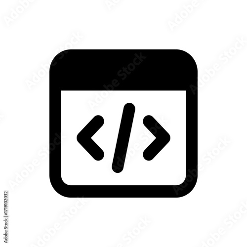 Black coding symbol inside a rounded square representing programming language and development concept icon design