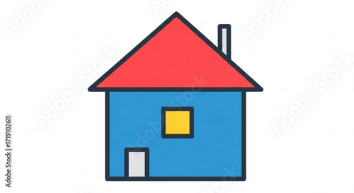Illustration of a simple house with red roof chimney door and window for real estate and home design concepts