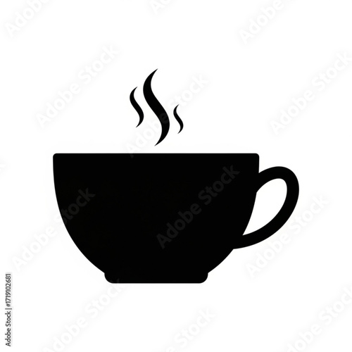 Vector art of black silhouette of a steaming coffee cup