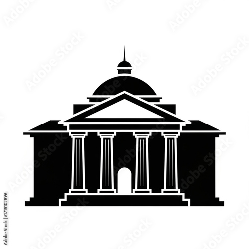 Vector art of black silhouette of a classical building with columns and dome