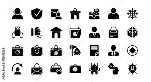 A collection of versatile black and white vector icons for various digital applications