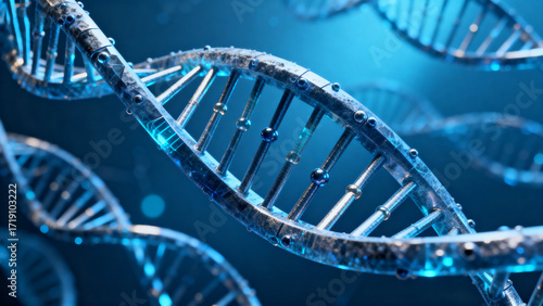 Wallpaper Mural Close-up of DNA double helix structure with glowing blue strands and molecular details Torontodigital.ca