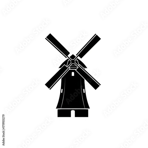 Vector art of black silhouette of a windmill