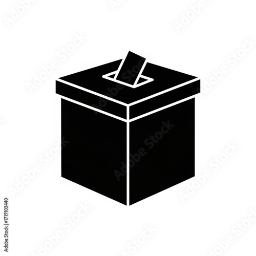 Vector art of black silhouette of a ballot box with a vote being cast