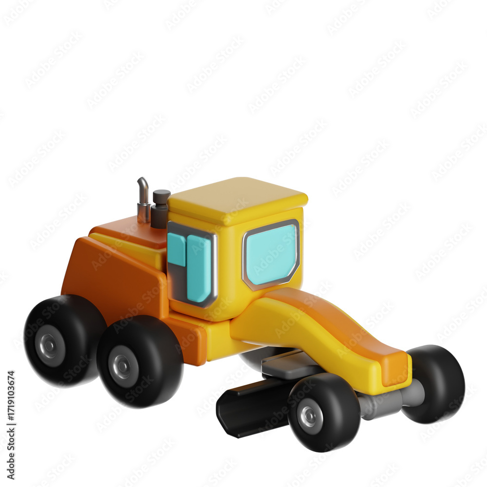 Naklejka premium Motor grader cartoon character 3d rendering construction vehicle