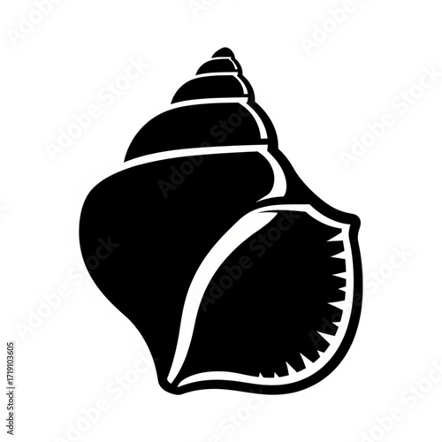 Vector art of black silhouette of a spiral seashell