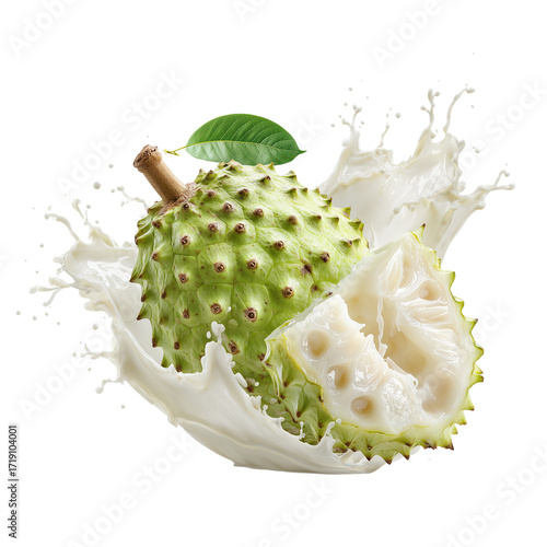 Soursop with Milk Splash on a Transparent Background