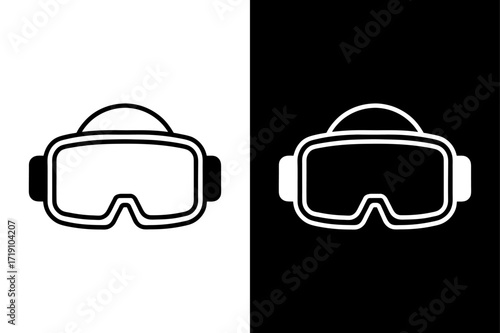 VR Headset Illustration on Transparent Black and White Background.