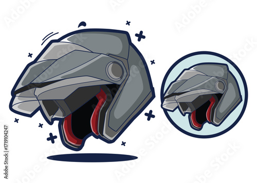 Futuristic Robot Head Helmet Cartoon Vector Illustration