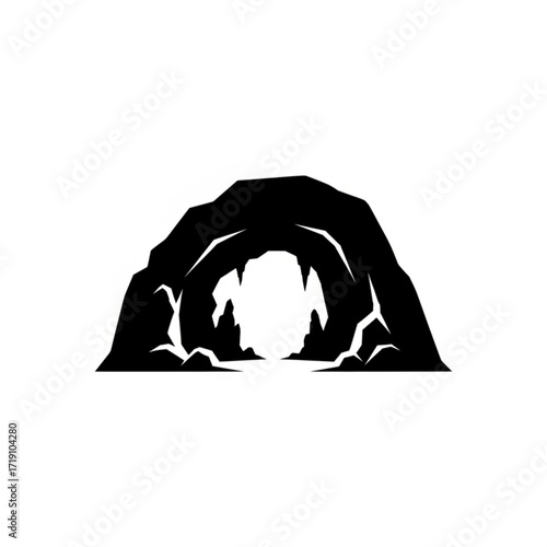Vector art of silhouette of a dark cave entrance with jagged rocks