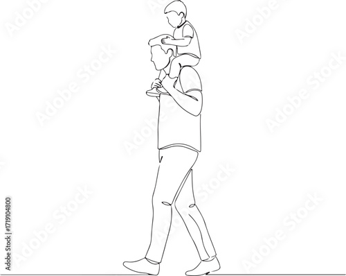 Father Walking with Child on Shoulders