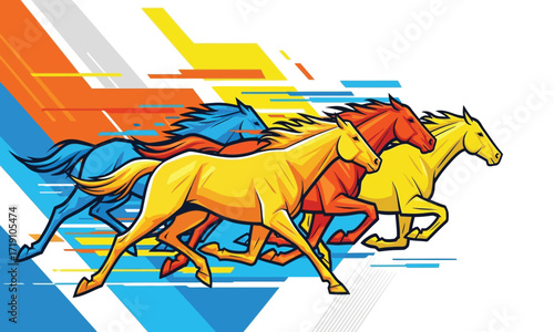 Colorful Galloping Horses Vector Illustration