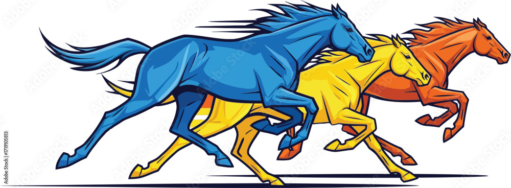 Fototapeta premium Colorful Running Horses Illustration Vector