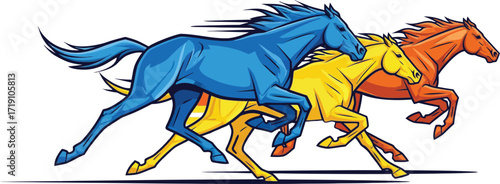 Colorful Running Horses Illustration Vector