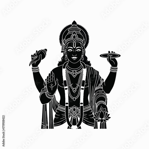 Ancient Indian Divine Figure Holding Symbols of Power and Blessing