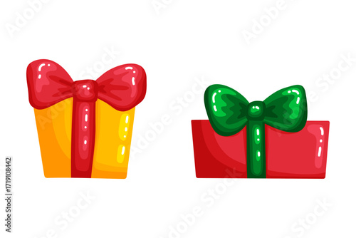 Illustration of Bright Holiday Gift Boxes with Ribbons