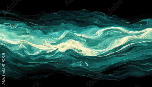 Abstract flowing teal and cream waves