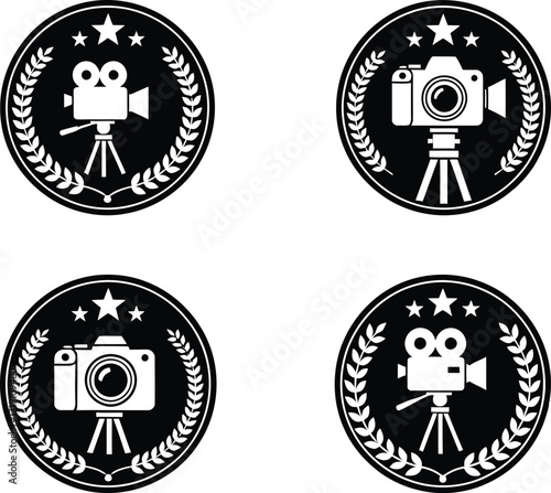 Camera and video equipment emblems photography film production editable vector