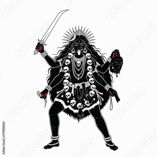 The Fearsome Goddess Kali Depicted with a Sword and Severed Head