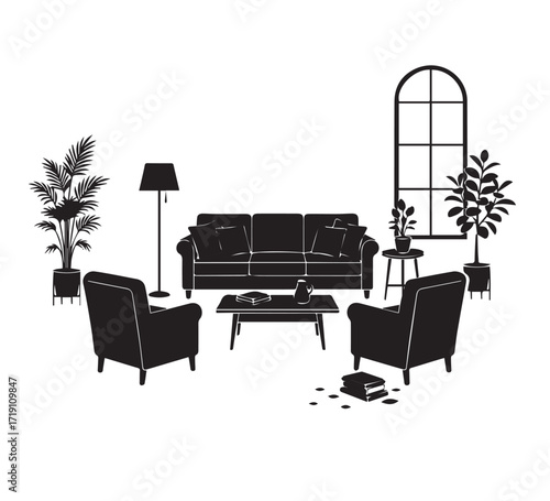 Modern living room with comfortable sofa and contemporary furniture