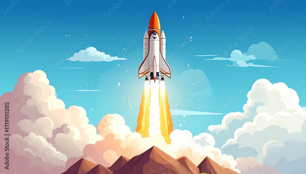 Fototapeta premium Rocket launch into a vibrant sky