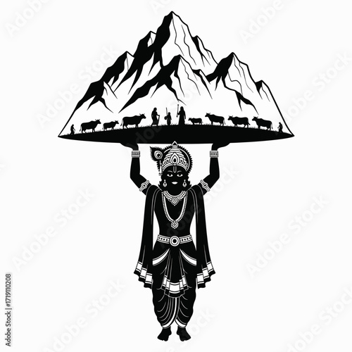 Divine Protection of Mount Govardhan by Lord Krishna