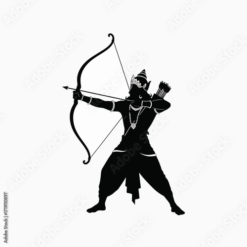 Silhouette of a Mighty Archer Drawing a Powerful Bow Aiming with Precision