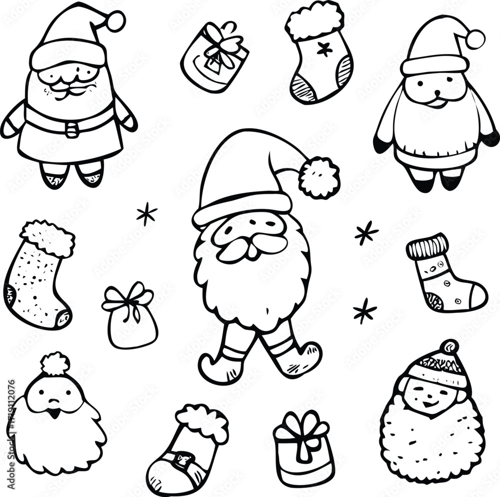 Obraz premium Christmas doodle icon vector set, Christmas vector designs