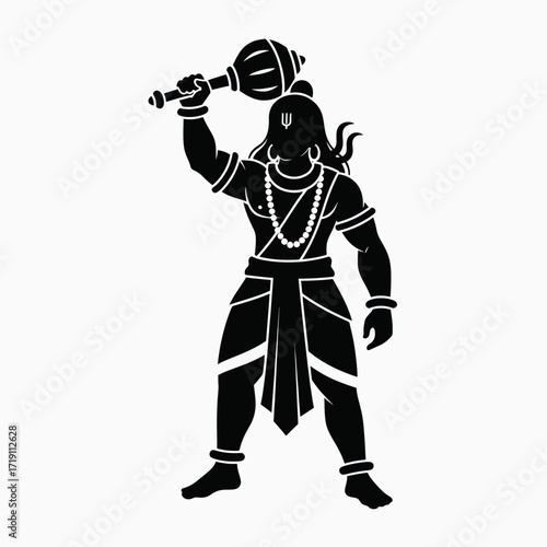 Powerful Silhouette of Lord Hanuman Holding His Mace High