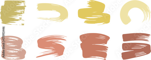 Set of 8 Abstract Gold and Terracotta Paint Brush Strokes Vector