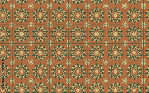 Decorative Seamless Pattern flowers green and orange color, vintage seamless pattern, seamless pattern with floral pattern.