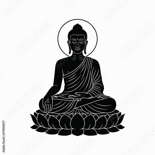 Serene Buddha Meditating on a Lotus Flower in Calm Contemplation
