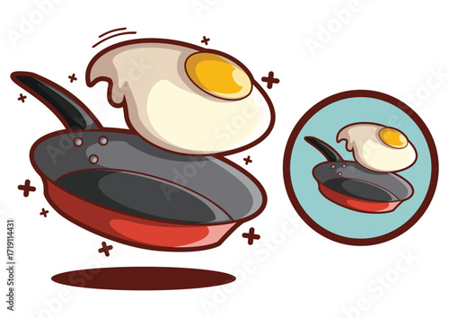Fried Egg Cooking in Pan Cartoon Vector Illustration