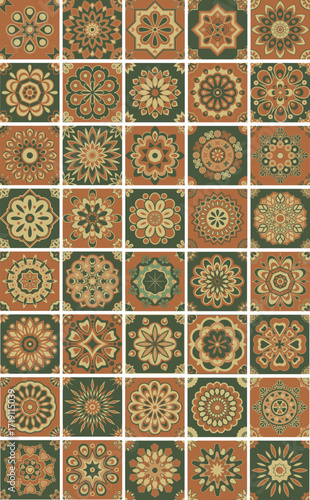 Decorative Seamless Pattern flowers green and orange color, vintage seamless pattern, seamless pattern with floral pattern.