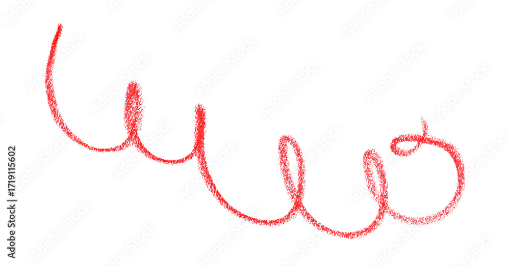 Fototapeta premium Hand drawn red pencil lines, circles, stripes and squiggly lines on transparent background.