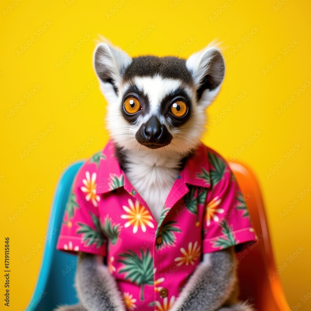 Obraz premium Unique Lemur with Colorful Shirt Design