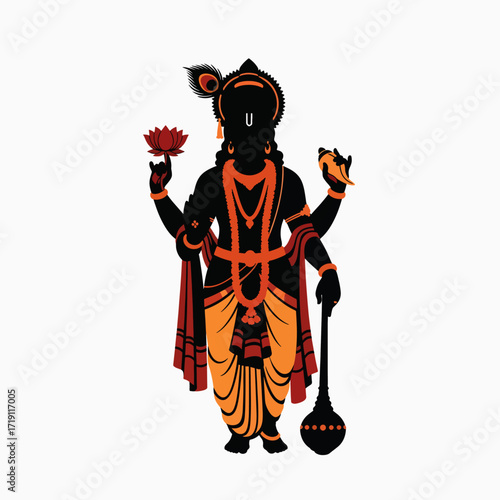 Illustrative Representation of a Divine Deity Holding Sacred Symbols